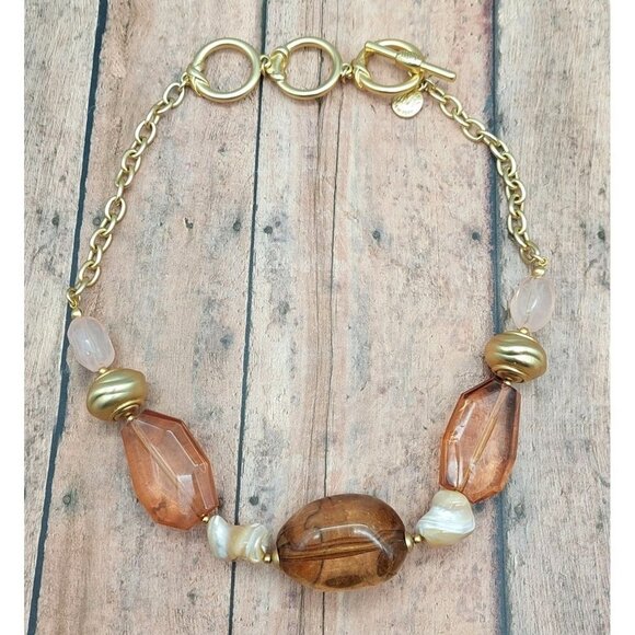 Jones New York Chunky Statement Collar Necklace Neutral Colors Shell Toggle MINT - Picture 7 of 8